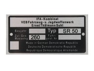 Tabliczka znamionowa SIMSON-IFA SR50