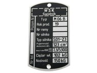 Tabliczka znamionowa WSK - typ M06 B (wersja 2)