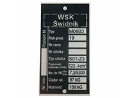 Tabliczka znamionowa WSK - typ M06 B3 (wersja 1)