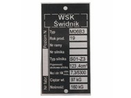 Tabliczka znamionowa WSK - typ M06 B3 (wersja 2)