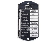 Tabliczka znamionowa WSK - typ M06 B3 (wersja 3)