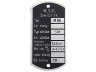 Tabliczka znamionowa WSK - typ M06 (wersja 4)