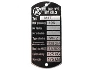 Tabliczka znamionowa SHL - typ M17
