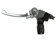 Dźwignia sprzęgła Pit Bike, Dirt Bike, Cross 70/110/125 (RXF RFN RFZ MRF YCF KAYO) - komplet z korpusem, czarno-srebrna (łamana z regulacją) 