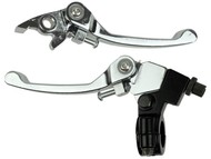 Dźwignia sprzęgła Pit Bike, Dirt Bike, Cross 70/110/125 (RXF RFN RFZ MRF YCF KAYO) - komplet z korpusem, czarno-srebrna + dźwignia hamulca przedniego (łamane z regulacją)