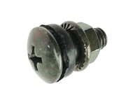 Śruba montażowa  M5 / długość  14mm/17mm / na śrubokręt krzyżakowy - do mocowania szyby owiewki reflektora JUNAK 901 + nakrętka i podkładka gumowa