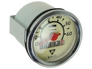 Licznik - prędkościomierz ROMET Komar, 50T, Ogar 200/205, Pony, Kadet - do 60km/h - Ø48mm, biały cyferblat, chromowana ramka