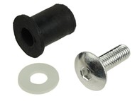 Śruba montażowa  M5 do owiewek - komplet z tulejką gumową i podkładką (gwint M5 / długość 15mm/18mm / na klucz imbusowy) - srebrna